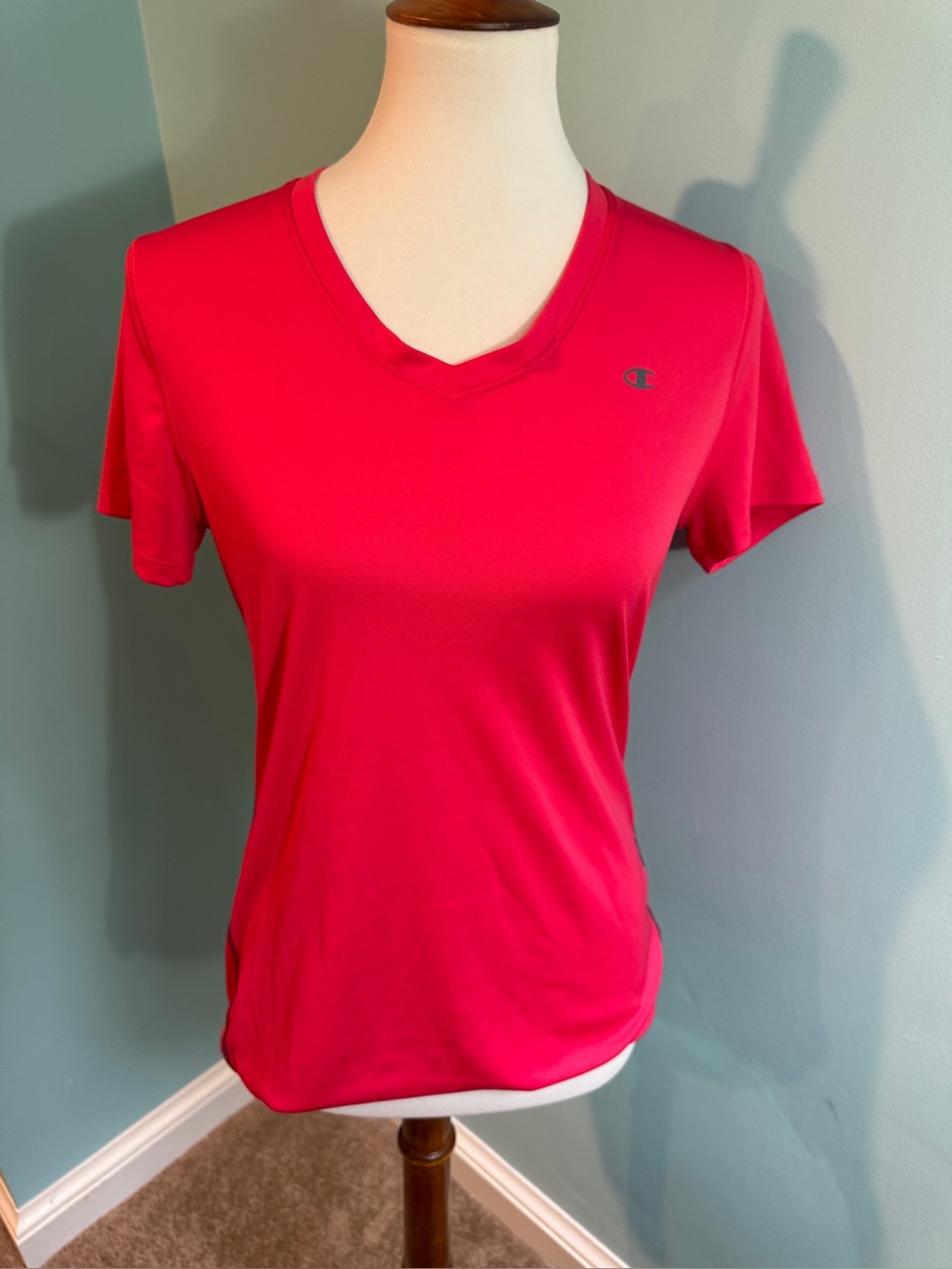 Champion Women's Bright Red V-Neck Athletic Tee